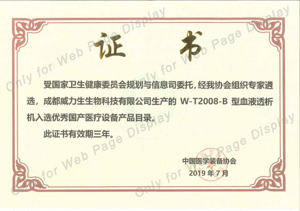 Certificate of Excellent Domestic Medical Device